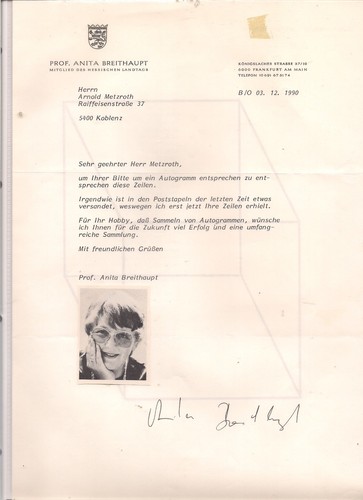 Autogramm anita breithaupt mdl - autogramm,